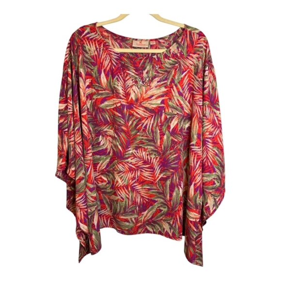 Quacker‎ Factory blouse Women's Size 2X Poncho Floral Embellished Lightweight - Picture 1 of 4